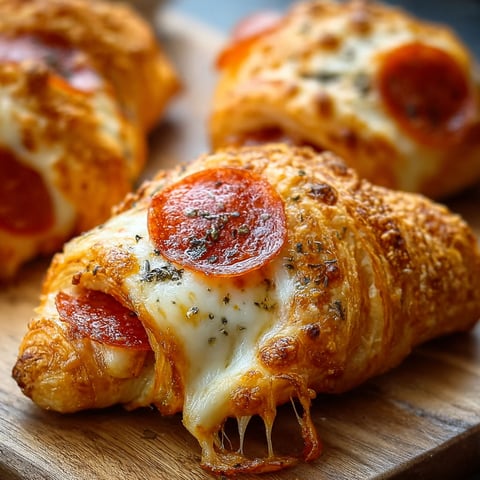 A delicious mozzarella pepperoni croissant roll is ready to be eaten.