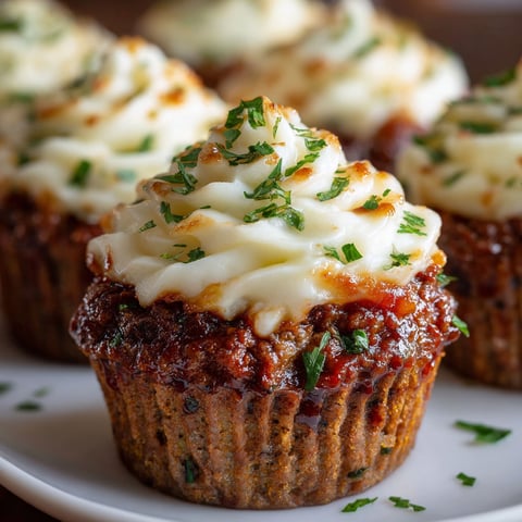 Meatloaf cupcakes with whipped potato topping.