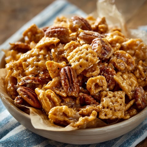 A bowl filled with Praline Crunch cereal.