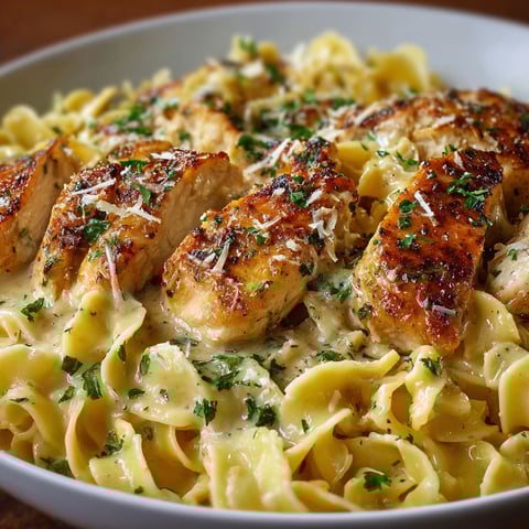 A delicious meal of chicken with buttered noodles.