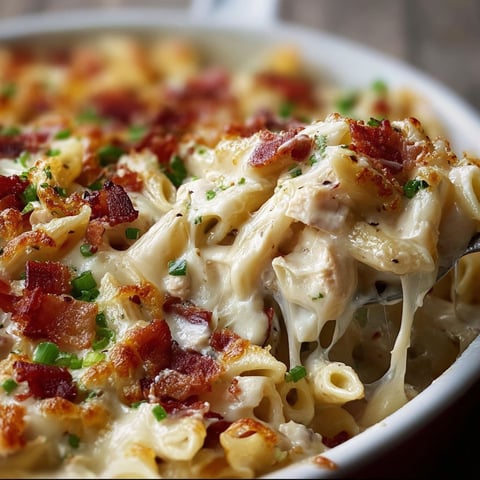 A delicious Chicken Bacon Ranch Casserole is ready to be served.