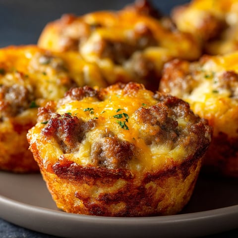 A plate with two sausage muffins on it.