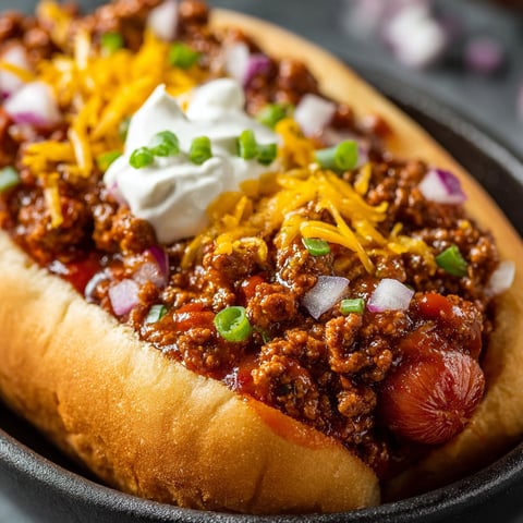 A delicious chili dog with cheese and onions, served in a bowl.