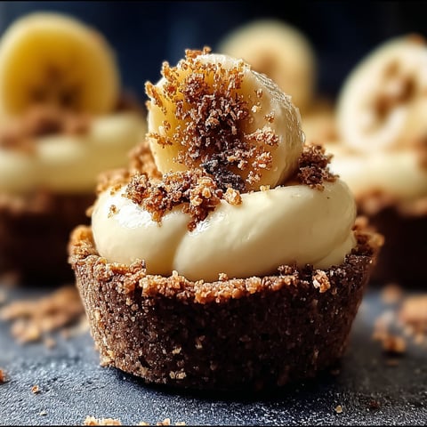 A close-up of a delicious No-Bake Mini Banana Cream Pie.