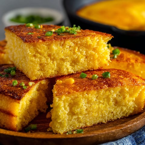 A slice of Navajo cornbread with green onions on top.
