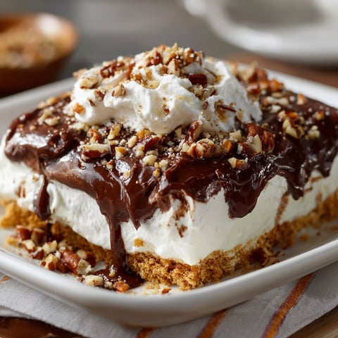 A delicious dessert with a chocolate sauce and walnuts on top, served on a white plate.