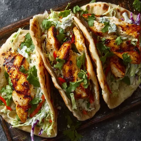 Two delicious chicken pita sandwiches with fresh vegetables and sauce, ready to be enjoyed.