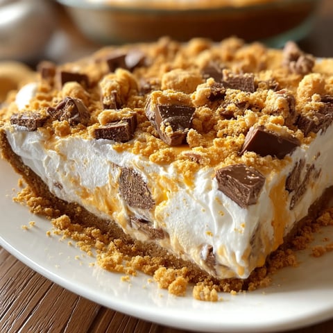 A slice of Butterfinger Pie on a white plate.