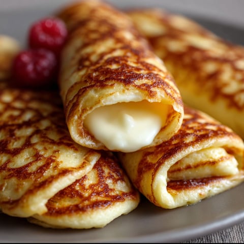 Flourless cottage cheese pancakes with a dollop of cream on top.