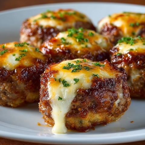 A plate of cheesy meatloaf bites is served on a wooden table.