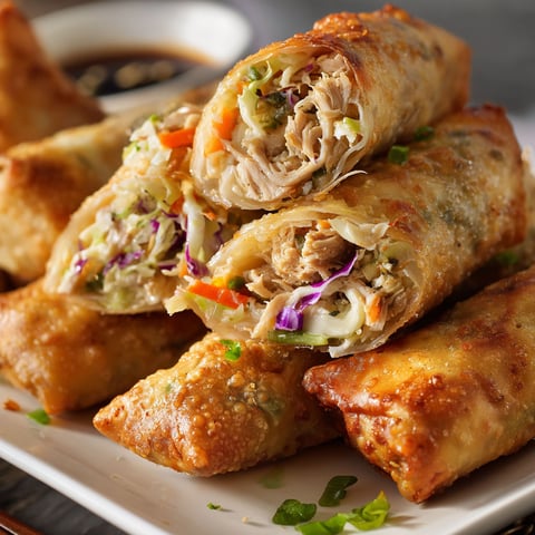 A plate of Chicken Coleslaw Egg Rolls Recipe, with a variety of different sizes and shapes of egg rolls.