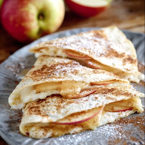 A delicious breakfast quesadilla made with apples and cheese.