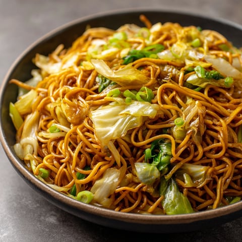 A bowl of chow mein noodles with vegetables and meat, ready to be eaten.