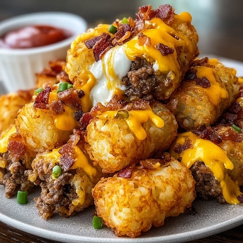 A plate of bacon cheeseburger stuffed tater tots.