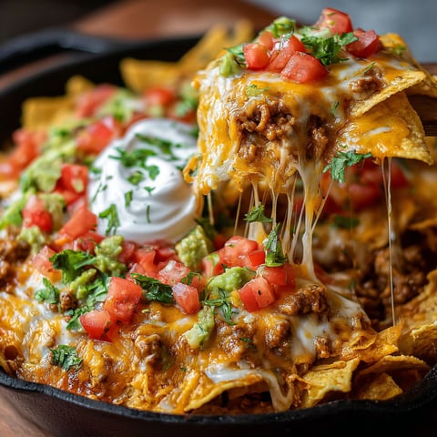 A delicious Mexican White Trash Casserole is served in a black skillet, topped with cheese and tomatoes.