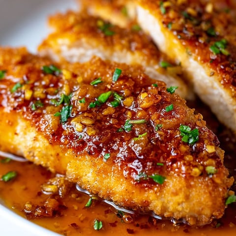 A plate of delicious honey garlic chicken breasts.