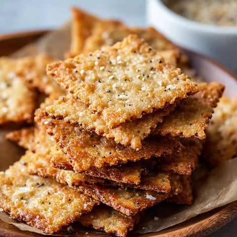 A stack of crispy keto almond flour crackers on a plate.