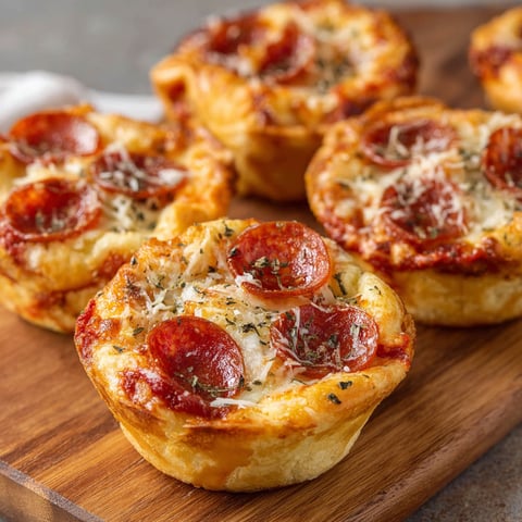 A plate of mini pizza pot pies with cheese and pepperoni toppings.