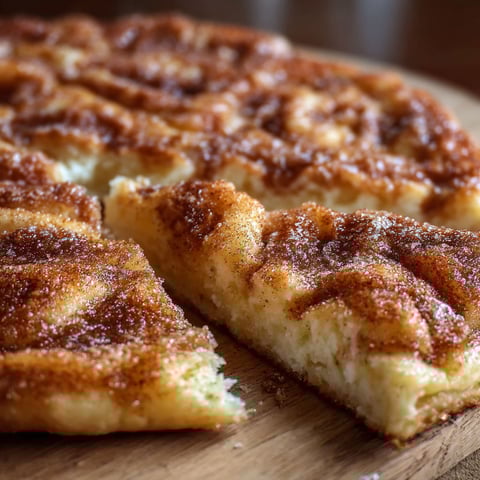 A slice of cinnamon-sugar pizza made with crescent rolls.