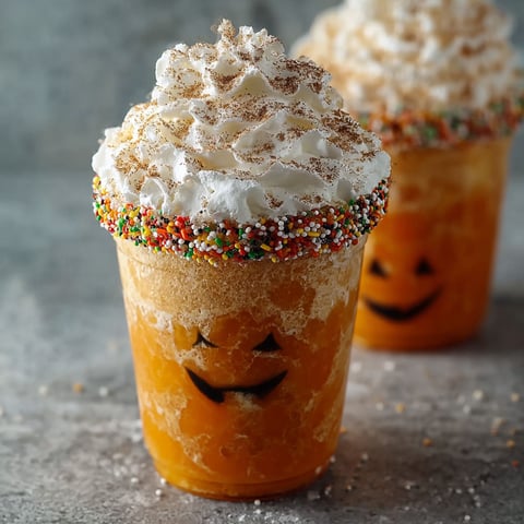 A close-up of a pumpkin-flavored drink with a smiley face made from whipped cream and candy.