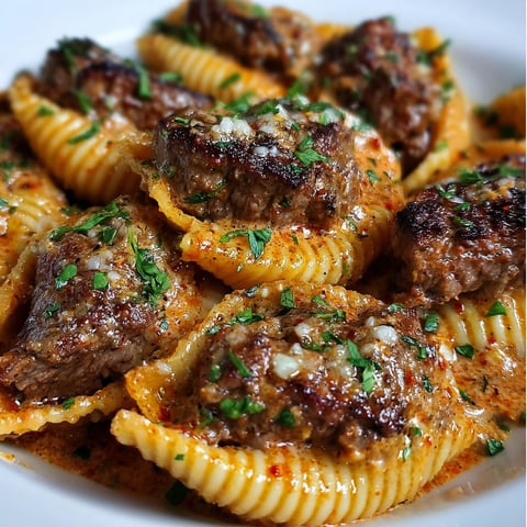A plate of Creamy Paprika Steak Shells, a delicious and hearty meal.