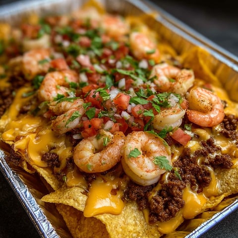 A delicious meal of shrimp and tomatoes in a tortilla shell.