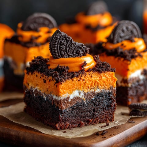 A slice of Oreo Layered Halloween Brownies with a chocolate and white frosting.