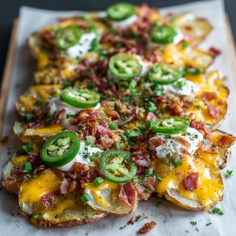A delicious dish of Irish Nachos, featuring bacon, cheese, and jalapenos, is presented on a wooden platter.