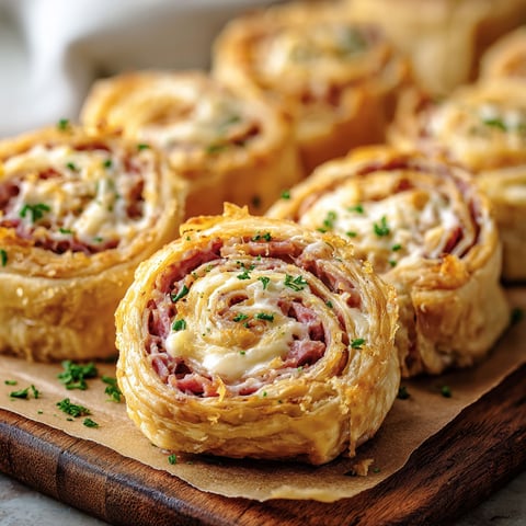 A plate of Reuben Puff Pastry Pinwheels, a delicious and savory appetizer.