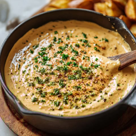 A delicious Guinness Cheese Dip served in a black bowl with a wooden spoon.