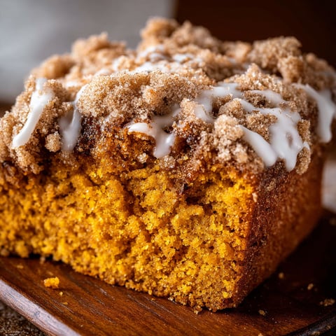 A slice of pumpkin coffee cake with white frosting and cinnamon.