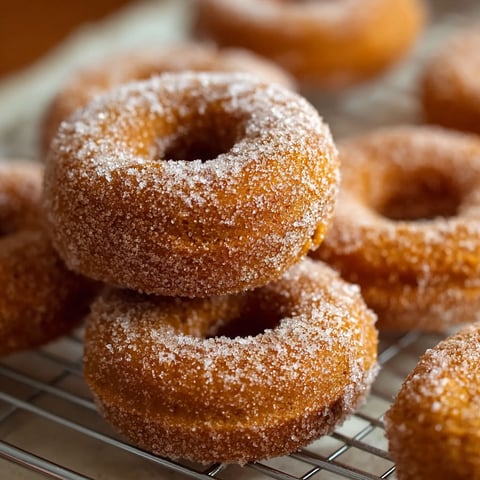 A tray of sugar-coated pumpkin donuts.