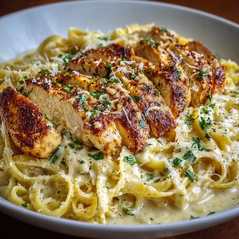 A plate of Cheesy Cajun Alfredo Pasta Chicken.
