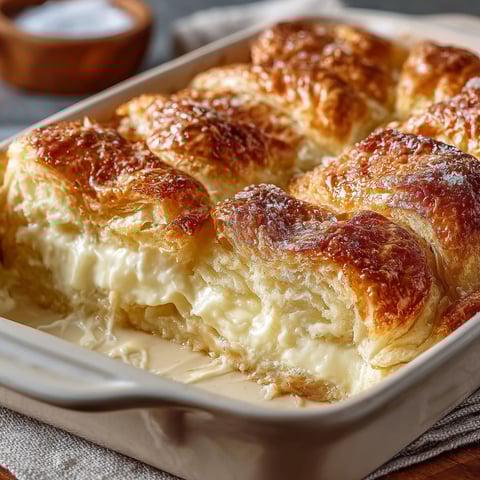 A delicious cheesecake casserole with crescent rolls and cream cheese.