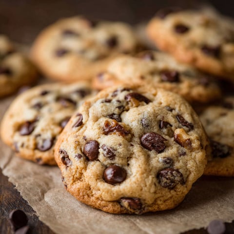 A delicious batch of chocolate chip cookies, ready to be enjoyed.