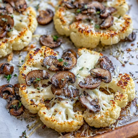 A delicious looking cheesy cauliflower mushroom steak.