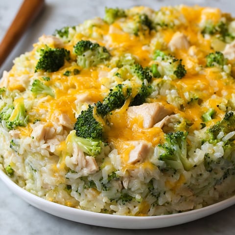 A delicious Broccoli, Rice, Cheese, and Chicken Casserole is ready to be served.