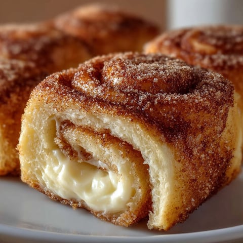 A plate with two cinnamon sugar cream cheese rolls on it.