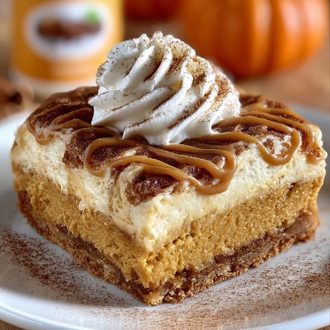 A slice of pumpkin spice gooey cake with whipped cream on top.