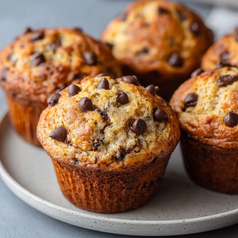 A plate of banana chocolate chip yogurt muffins.