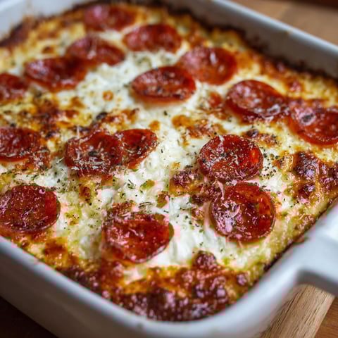 A delicious Pizza-Style Cottage Cheese Bake, ready to be enjoyed.
