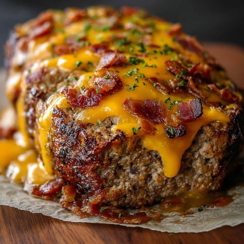 A close up of a delicious bacon cheeseburger meatloaf recipe.