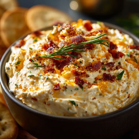 A bowl of creamy dip with bacon bits and chives on top.