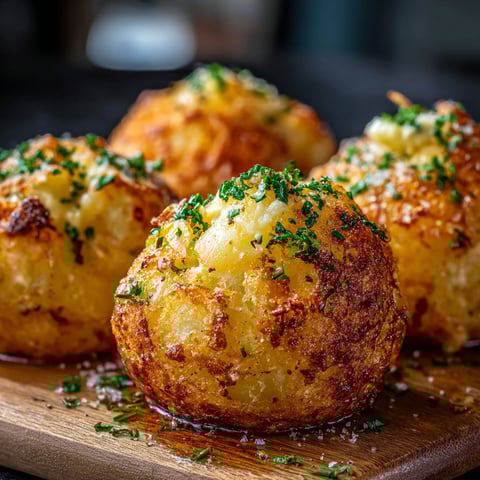 A plate of Crispy Potato & Cheese Bombs, ready to be enjoyed.