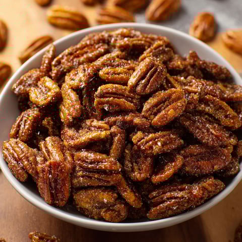 A bowl filled with Gingersnap Pecans, ready to be enjoyed.