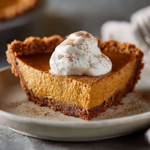 A slice of pumpkin custard pie with a gingersnap crust.