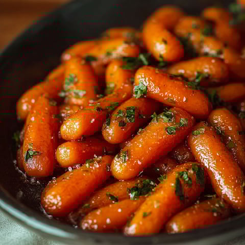 A bowl filled with honey glazed carrots, ready to be served.