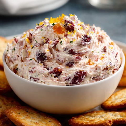 A bowl of Cranberry Cream Cheese Spread is served with crackers.