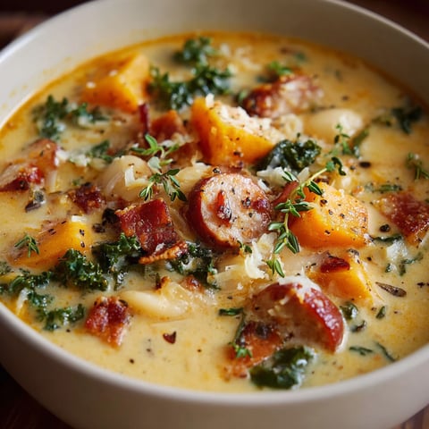 A bowl of Million Dollar Soup filled with vegetables and meat.