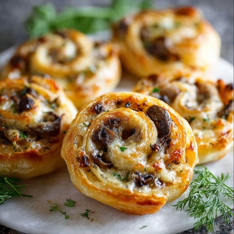 A plate of mushroom puff pastry pinwheels.